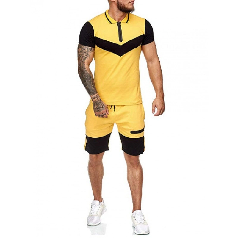High Quality Color Joint Full Zip 2PCS Sports Men Sets High Neck Jack Drawstring Pants Gym Sets Men Tracksuit Set Custom