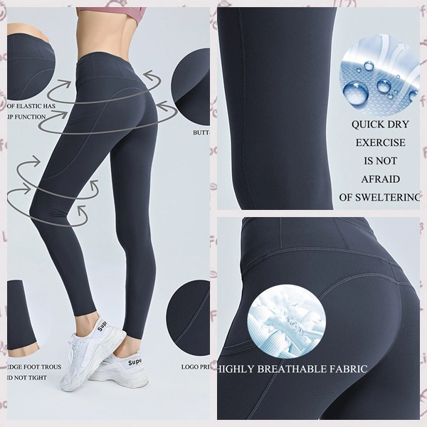 Customized Elastic Breathable Women High Waisted Workout Fitness Yoga Wear Pants Gym Leggings Fitness with Side Pockets