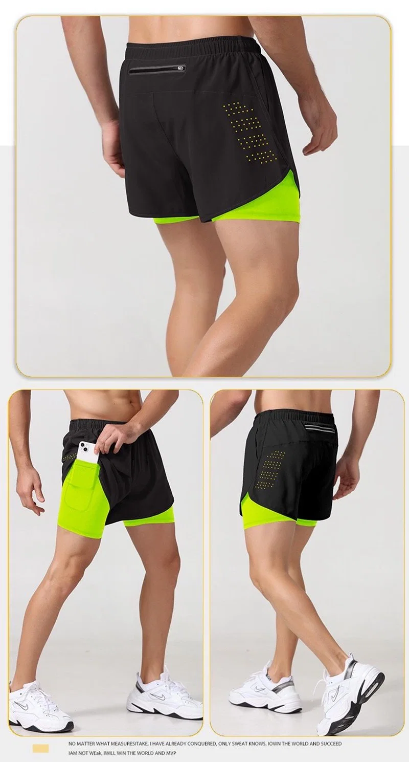 Manufacturer Wholesale Mens Casual Training Jogger Shorts with Liner and Zipper Pocket, 2 in 1 Sports Basketball Boxing Gym Soccer Shorts for Outdoor Exercise