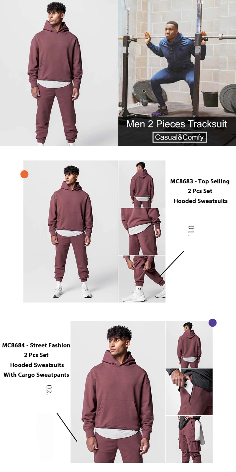 Stylish Mens 2PCS Loose Fit Hooded Gym Sweatshirt + Jogger Pants with Zipper Pocket Fitness Tracksuit Casual Hoodie Sweat Suit Athletic Sportswear Set