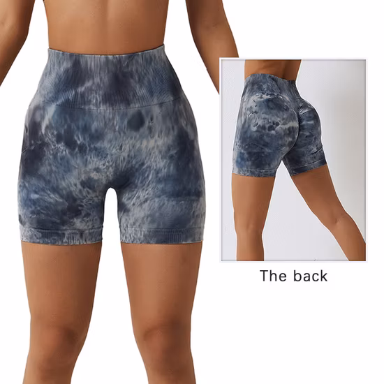 Chinese Sexy Seamless Splash Dye Yoga Shorts Women&prime;s Sports Fitness Shorts High Waist Raised Hip Tight Yoga Pants Clothing Gym Sports Wear Yoga Legging