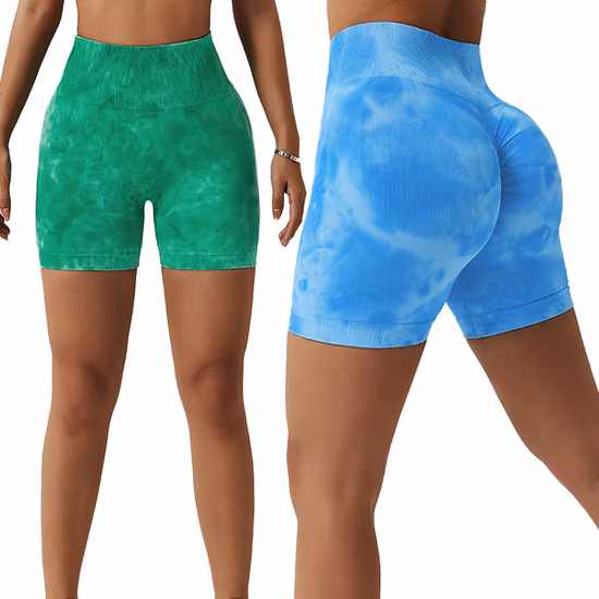 Chinese Sexy Seamless Splash Dye Yoga Shorts Women&prime;s Sports Fitness Shorts High Waist Raised Hip Tight Yoga Pants Clothing Gym Sports Wear Yoga Legging