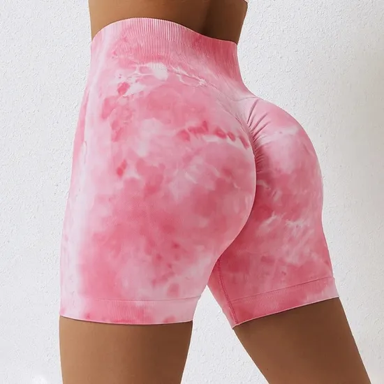 Chinese Sexy Seamless Splash Dye Yoga Shorts Women&prime;s Sports Fitness Shorts High Waist Raised Hip Tight Yoga Pants Clothing Gym Sports Wear Yoga Legging