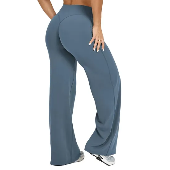 OEM Custom Logo Soft Stretchy High Waisted Workout Fitness Flared Leggings Straight Wide Leg Gym Yoga Pant for Women 
