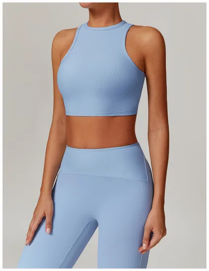 Yoga Tank Casual Tight with Sports Bra Pads Double Wide Strap Crop Top 