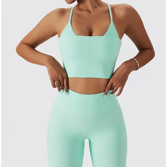 Neck Collar Bra Crop Top OEM Yoga Leggings Suit Customized Logo Workout Gym Wear Yoga Sets 