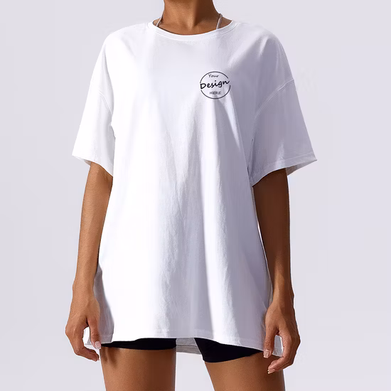 Wholesale OEM/ODM Women Summer Cotton Oversized Tops Loose Fit Soft Gym Sports Fitness Jogging Running Hiking Workout Wear T