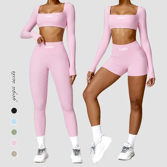 Wholesale Factory Crop Top Square Neck Tight Yoga Set High Waist Quick Dry Running Sports Fitness Wear Gym Set 