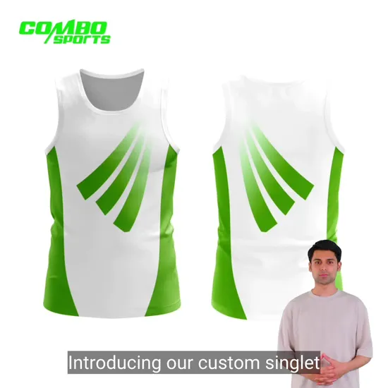 Full Sublimated 100% Polyester Singlets for Sport Men Tank Top Running Gym Singlets
