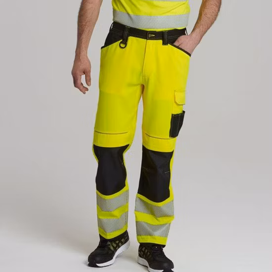 Two Tone Hi Vis Reflective Safety Cargo Pant Working Suit Industrial Safety Clothes Reflective Track Pants