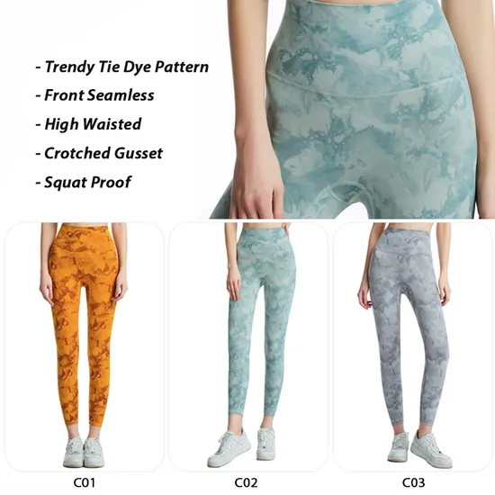 High Stretchy Camo Gym Clothing Outfit Yoga Pants Trousers, Custom Logo Tie Dye Print Workout Tights Hidden Pocket Active Leggings Athletic Apparel 