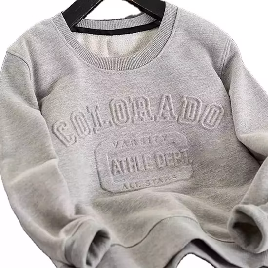 Custom Hoodies 100% Cotton Men Sweatshirts Crop Top Crewneck 3D Embossed Sweatshirt for Men