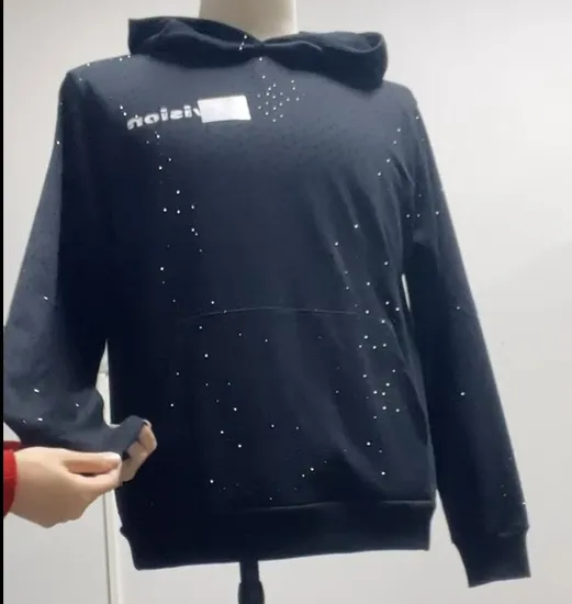 Custom Mens Rhinestone Acid Wash Hoodie Oversize High Quality Pullover Men Distressed Applique Patchwork Hoodie 