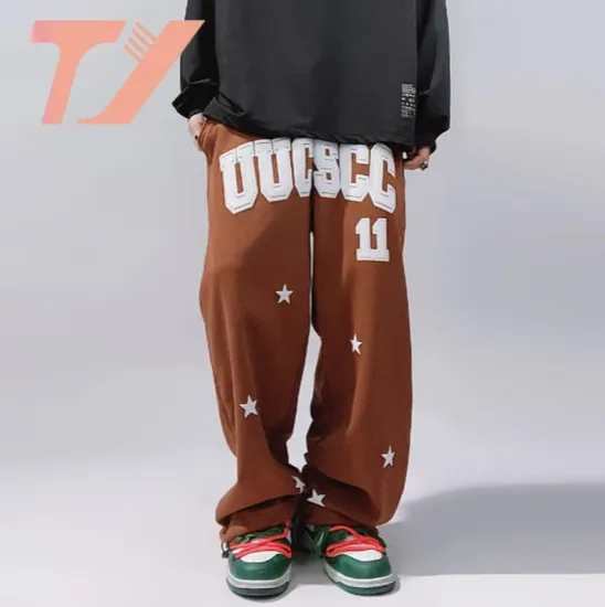 New Arrival 100% Cotton Baggy Custom Puff Printing Graphic Casual Cargo Track Pants Sold Color Men Sweatpants 