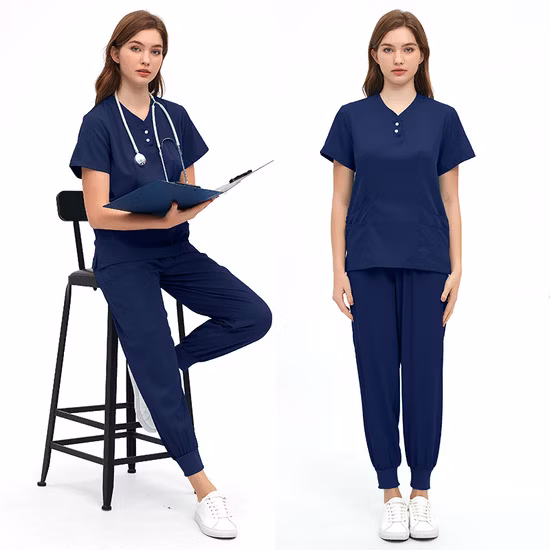 Nurse Scrubs Uniform Suits Health Worker Summer Short Sleeve Working Scrub Tops and Pants Set Women Solid Color Nursing Workwear
