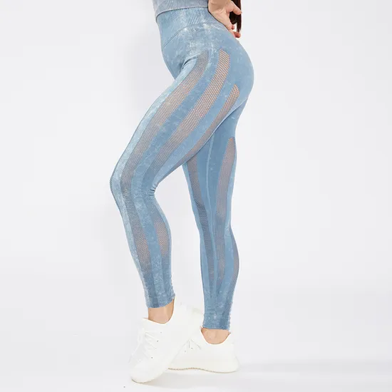 Seamless Knitted Fitness Gym Pants Women′s High Waist Yoga HIPS Tight Peach Buttocks Workout Scrunch Butt Mesh Leggings 